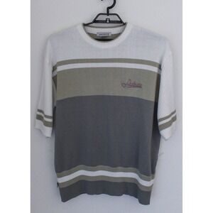 Avirex Sweater Mens 2X Gray White Striped Pullover Knit Short Sleeve Vintage